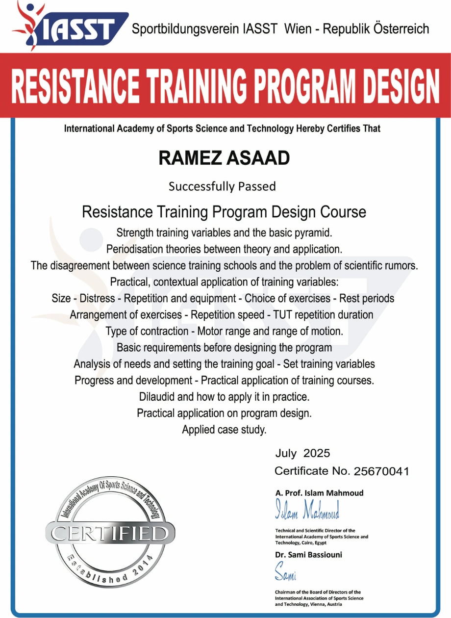 IASST Certified, Resistance Training Program Design certificate